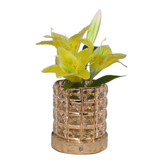 Yousheng Decorative Lights Lily Table Lamp USB Rechargeable Acrylic Crystal Vase Lamp with 3 Color Touch Dimmable Night Light for