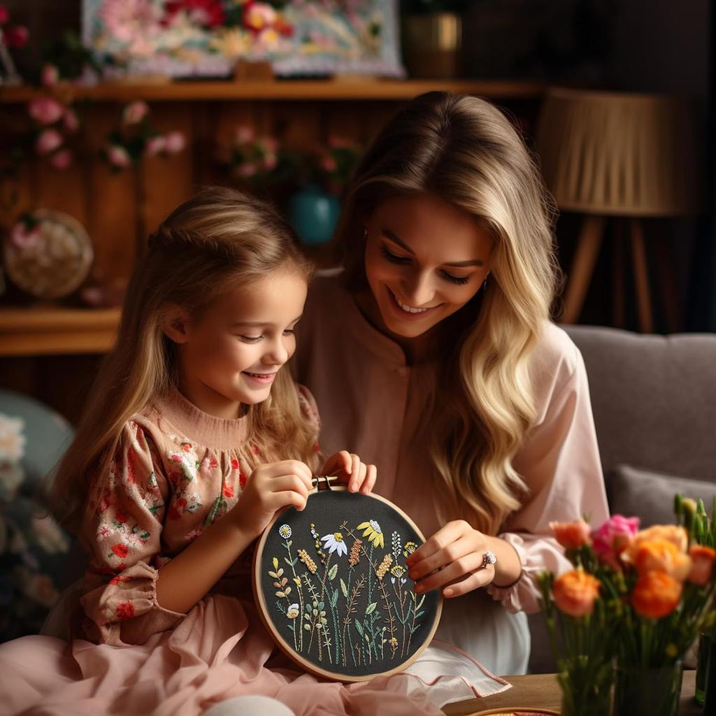 4 Sets Embroidered Kit for Beginners 9.84Inch Cross Stitch Kits with Patterns,Instructions,Hoops,Needles,Threads for Adults Kids