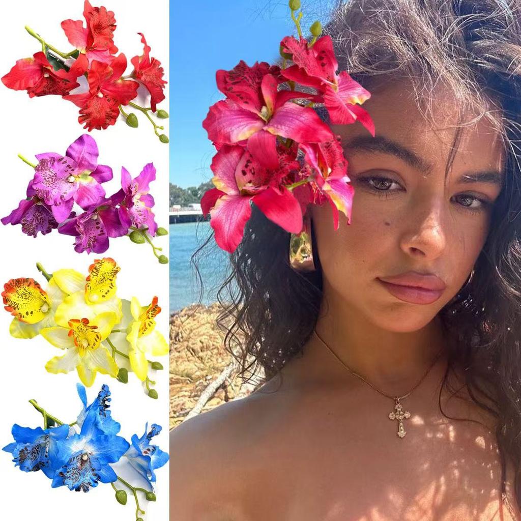 1pc Thai Orchid Hairpin Head Flower, Fairy Flower Headwear, Bride Bridesmaid Hair Coiled Side Clip, Suitable for Vacation