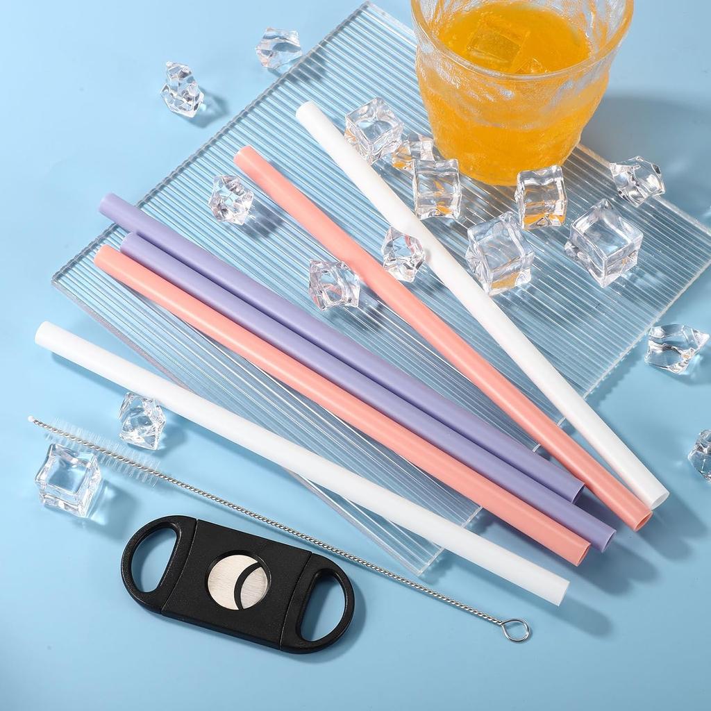 6pcs Replacement Straws for Owala FreeSip 24oz 32oz, 3 Colors Reble Plastic Straws with Cleaning Brush & Cutting Tool Water Bottle Tumbler Cleaner