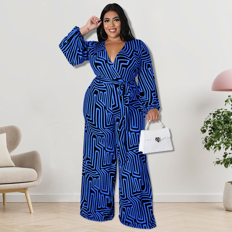 Spring and Autumn Women's Jumpsuit Large Size Comfortable Casual Tied Long Sleeve One-piece Straight Pants Trousers