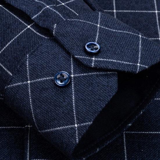 Camicia da uomo autunno inverno business risvolto manica lunga monopetto camicia formale slim fit stampa scozzese fodera in pile spesso top