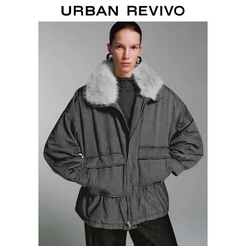 

UR2025 Women s Retro Barn Style Loose Padded Jacket with Fur Collar M