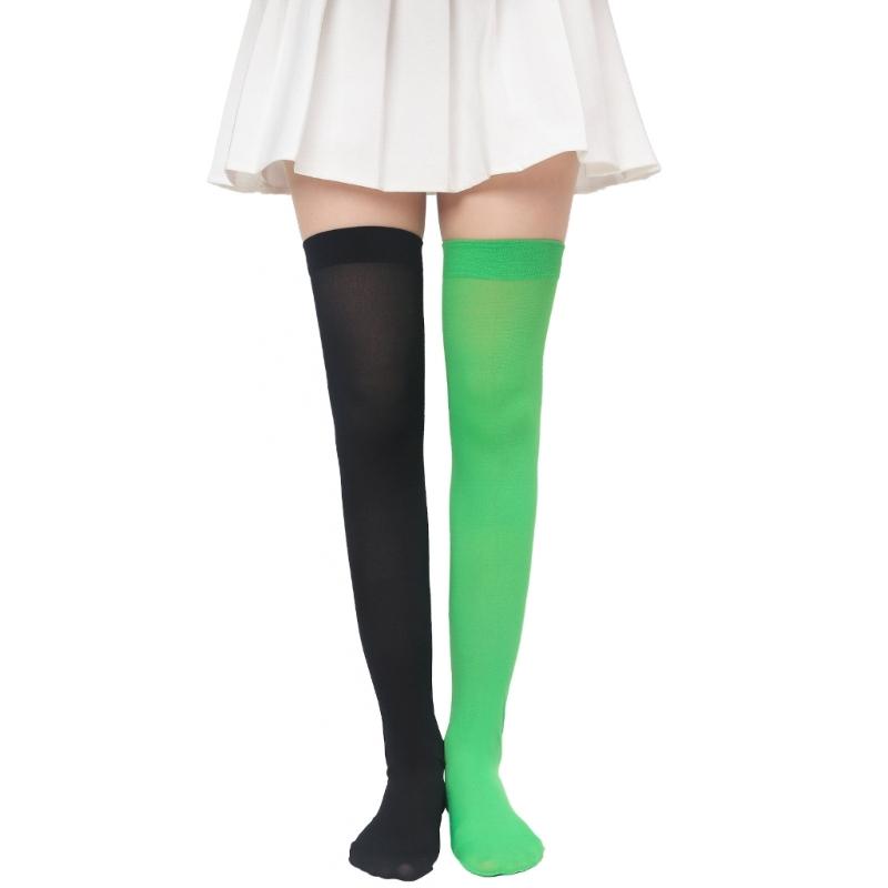 Women Girls Halloween Christmas Over Knee Long Socks Holiday Party Asymmetrical Colorblock Striped Thigh High Stockings