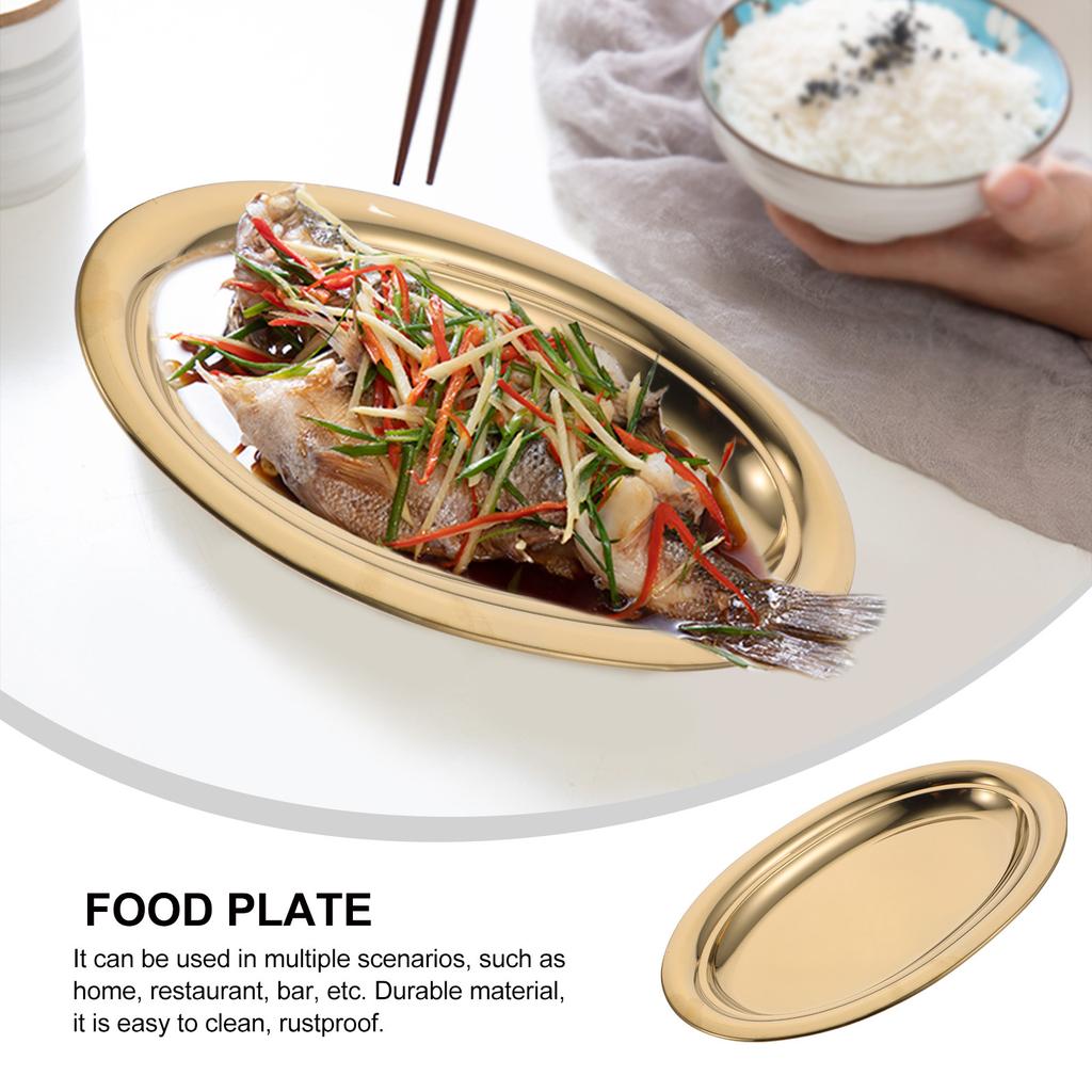 1pc Oval Plate Stainless Steel Food Plate Compact Snack Dish Rustproof Serving Tray For Home Restaurant Bar Breakfast Pastry