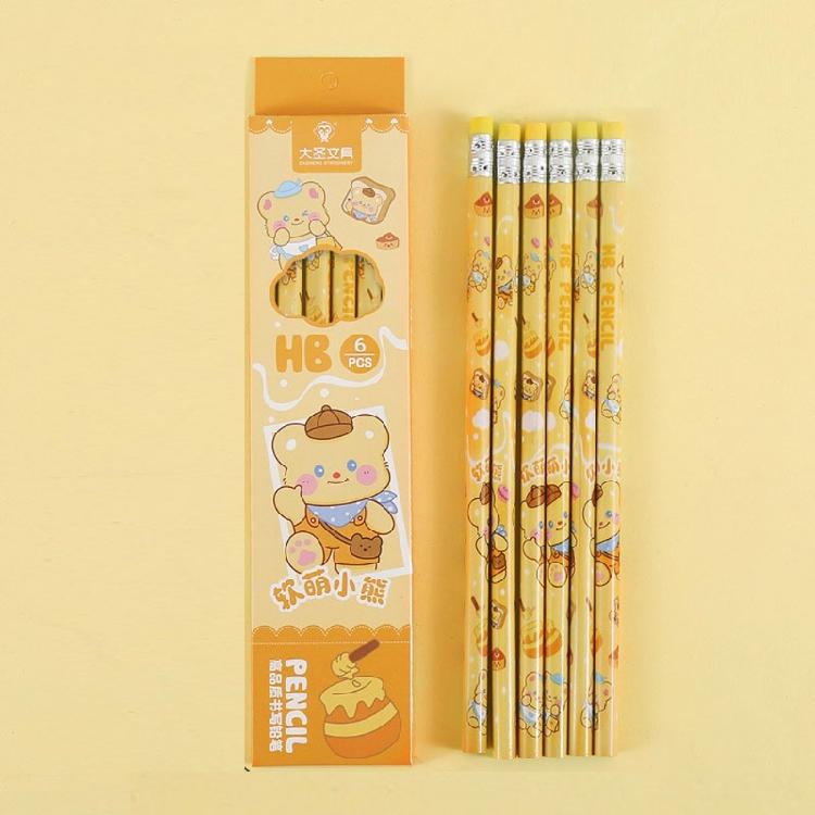 6PCS Cartoon Wood Pencils Ergonomic Grip Drawing Pencils for Students Children Class Reward Daily Sketching Writing