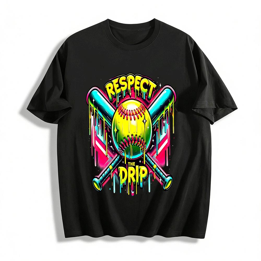 Respect The Drip Baseball Graphic Tee Hip Hop Streetwear Top Pure cotton T-shirt XXS