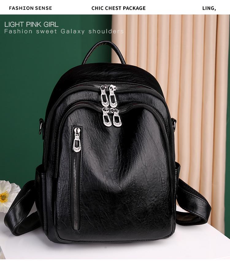2024 Women's Soft Leather Waterproof Backpack - Large Capacity, Casual Korean Style for Shopping, Travel, and Mommy Needs