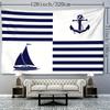 1 Stück Nautische Anker und Segelboot Wandteppich - Blau und Weiß gestreiftes Maritimes Thema Wandbehang, Polyester Gewebt, Tier Grafik Dekor für Bett