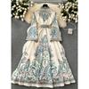Spring New Arrival French Style Vintage Court Style Print Dress Women's Fancy Loose Fitted Waist Flare-Sleeve Dress