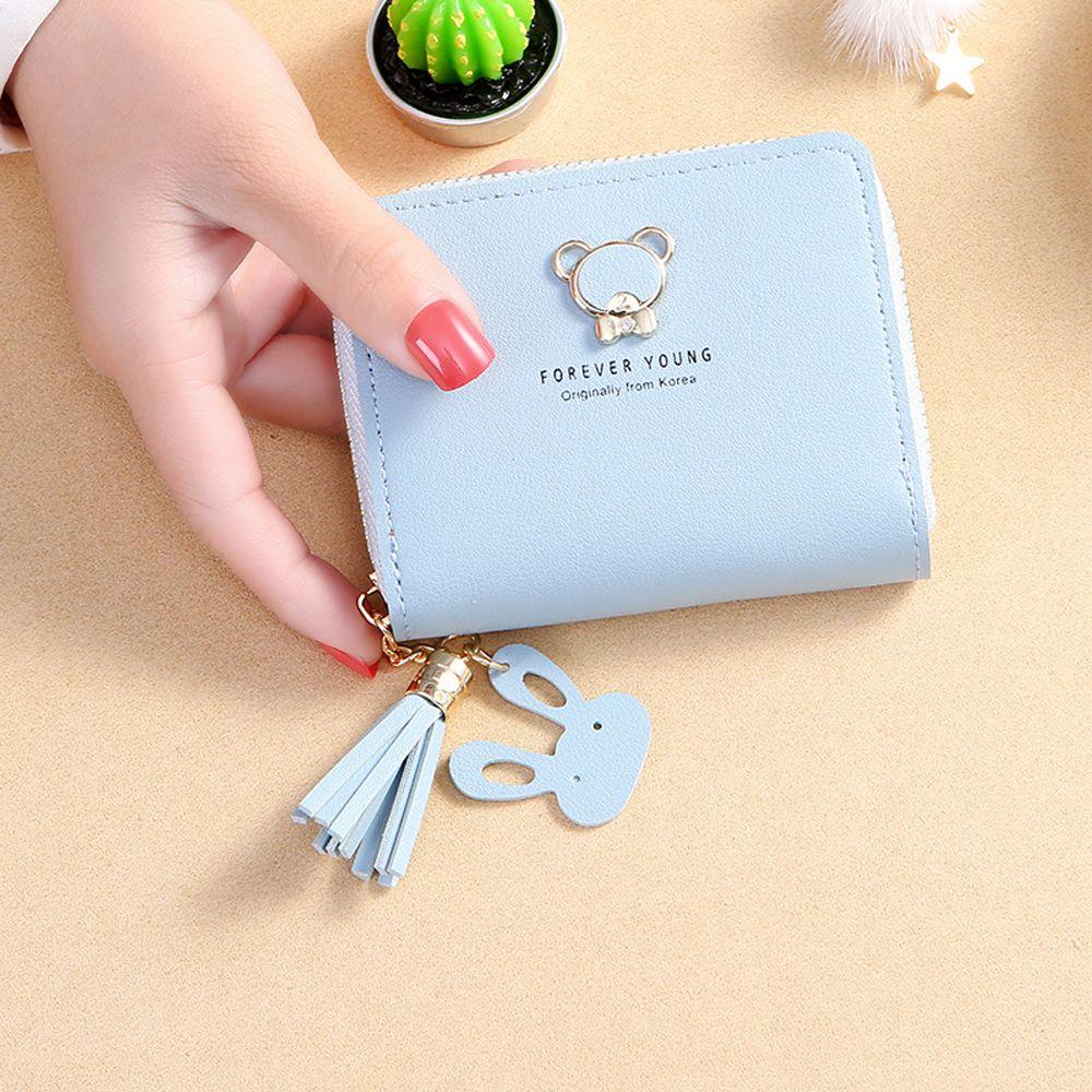 Tassel Pendant Credit ID Card Bank Card PU Leather Short Wallet Coin Purse Bear Wallet Card Holder