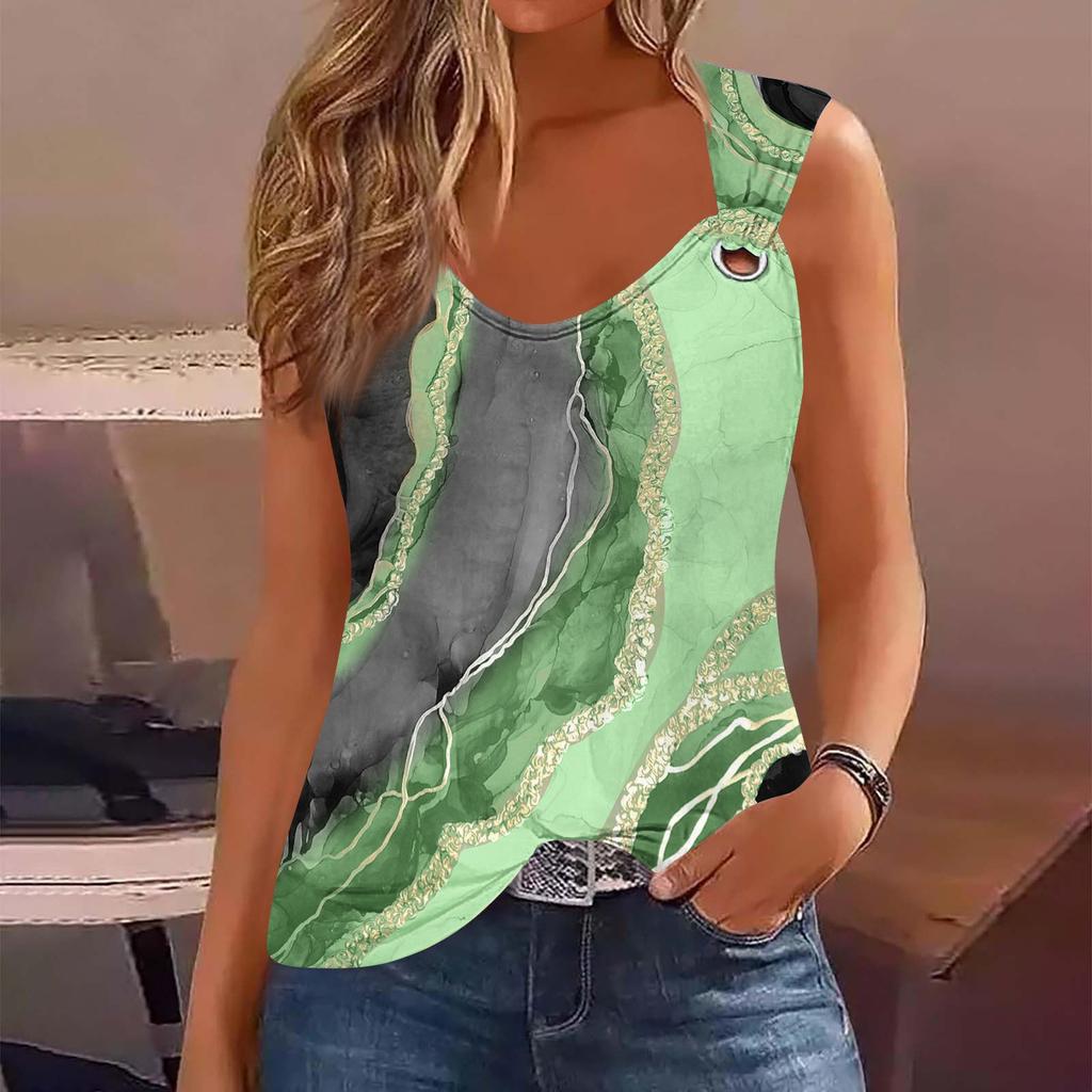 Dámské tílko s výstřihem do V Basic Potištěné Ležérní Splývavé léto Bez rukávů Topy s hlubokým bočním střihem pro ženy