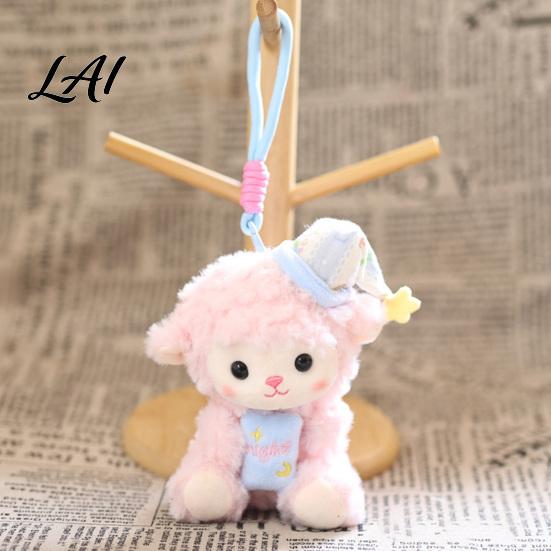 Cute Animal Pendant for Backpack Goodnight Sheep Plush Keychain Sleepy Lamb Stuffed Toy with Nightcap Nursery Decor Hanging Soft Fluffy Bag