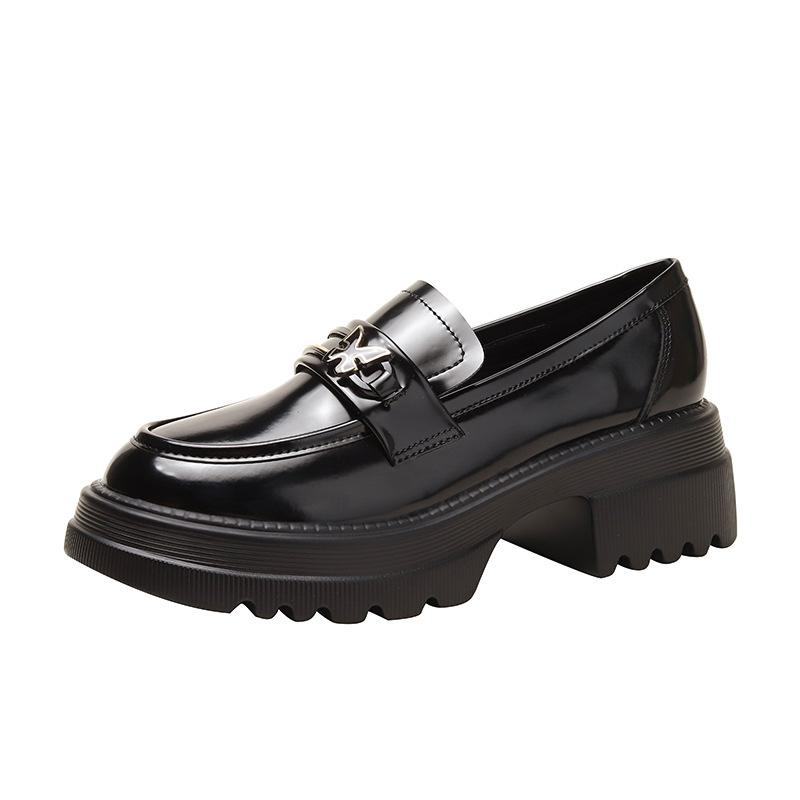 Spring and Autumn black wind with small leather shoes platform college single shoes women