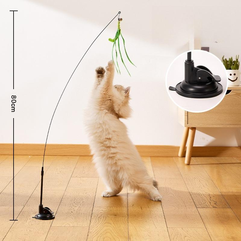 Cat toy simulation dog tail grass suction cup type ultra long cat teasing pole feather pole steel wire cat toy teasing stick