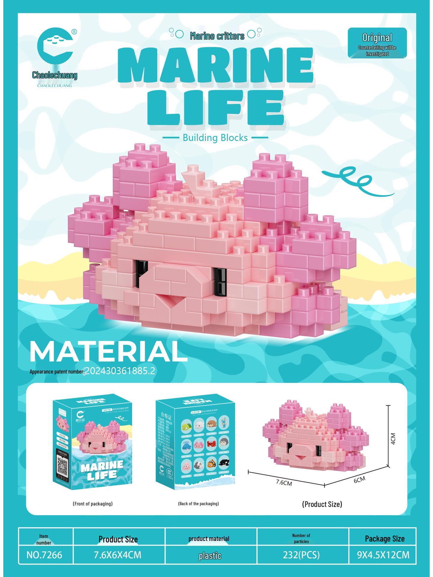 Ocean Creatures Educational Building Blocks - Lego-Compatible Micro Brick Ornaments