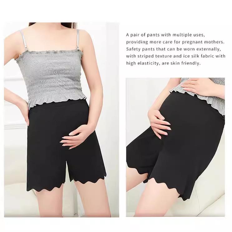 Women's Ribbed Wavy Summer Ice Silk Safety Shorts - No Roll Edge, Anti-Exposure, Wearable Outdoors