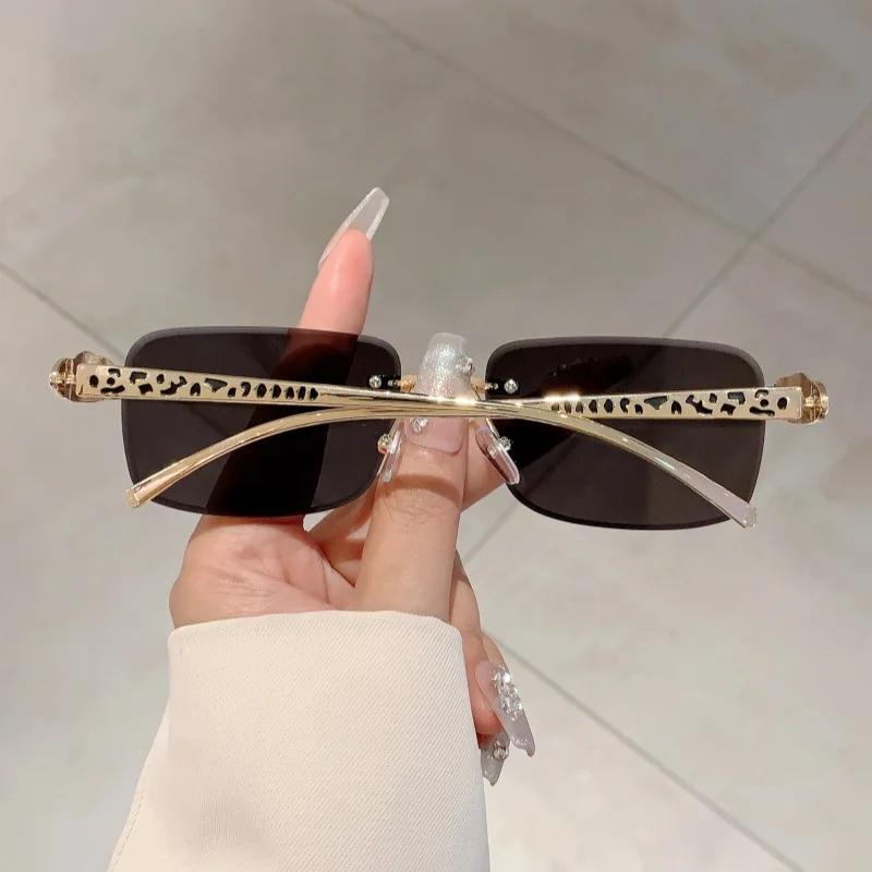 Rimless Punk Vintage Square Sunglasses Women For Men Luxury Brand Designer Sun Glasses Popular Metal Leopard Head Shades Uv400