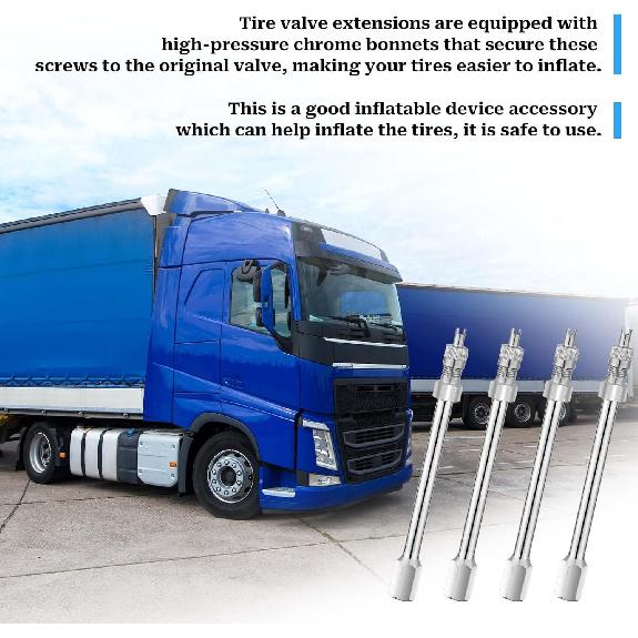 4 Inch Dually Valve Stem Extenders, 4 PCS Heavey Duty Chrome Brass Tire Valve Extension Rod Caps for RV Tires, Truck, Motorhome, Coach, Pickup,