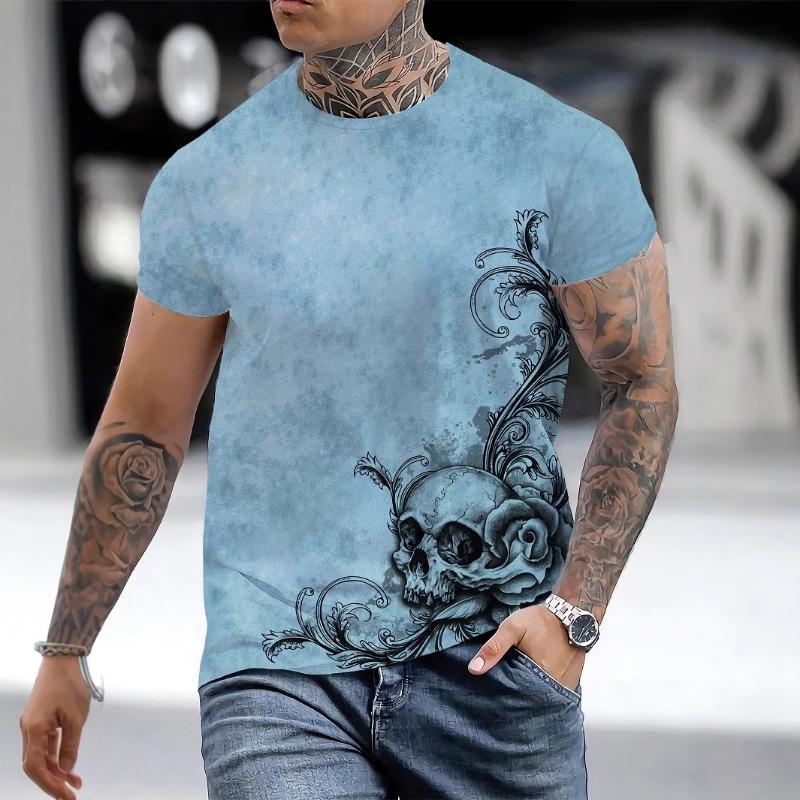 Letní tričko s krátkým rukávem a kulatým výstřihem s 3D digitálním potiskem Pánské