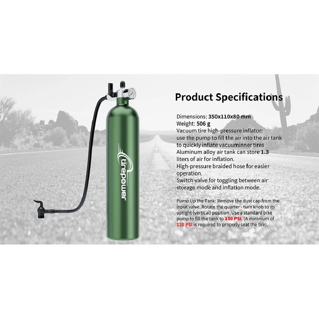 Ctrepower 1.3L Inflator Tyre Air bottle Tire Booster With Valve Gas Cylinder Clear Pressure Gauge For Bike Vacuum Tubeless Tire