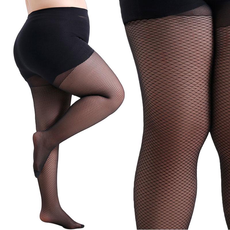 Women'S Plus Size 4Xl High-Wasited Diamond-Shaped Net Pattern Sheer Tights Stretchy Ladies Black Nylons Hosiery Stockings
