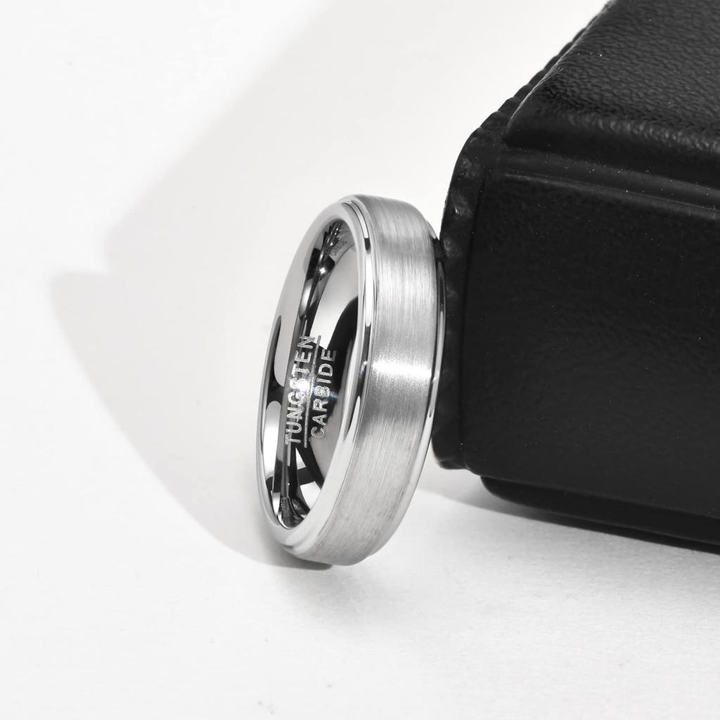 Rockyu Simple Silver Size 5mm Tungsten Ring with Matte Super Hard Men's Ring, 23, Texture,