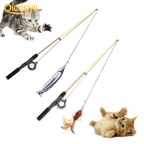Buy Pet Cats Kitten Funny Teaser Fishing Rod Retractable Wand Catnip Fish Shape Toy Lovely Pet