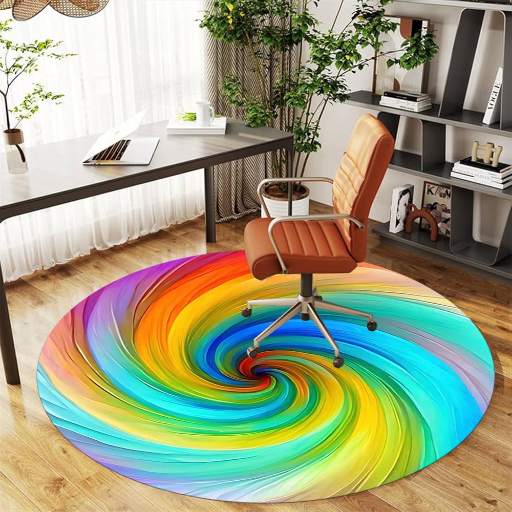 1pc rainbow swirl Round Chair mat Area Rug - Non-Slip, Floor Mat for Office, Bedroom, and Indoor Decor -1002250