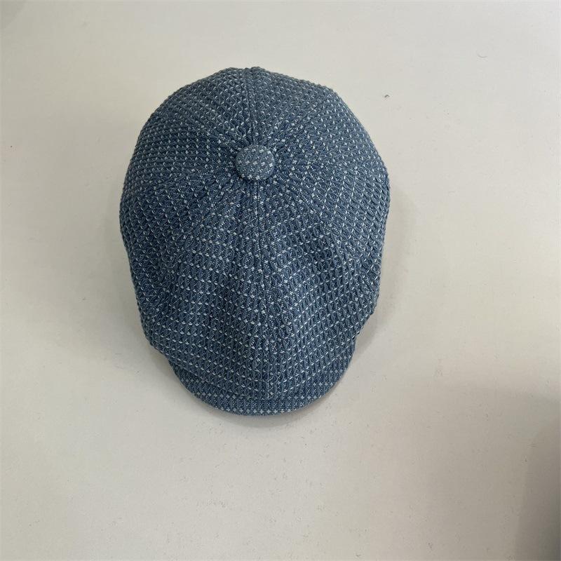 British retro denim plaid octagonal cap children's beret spring and autumn new fashion face newsboy hat
