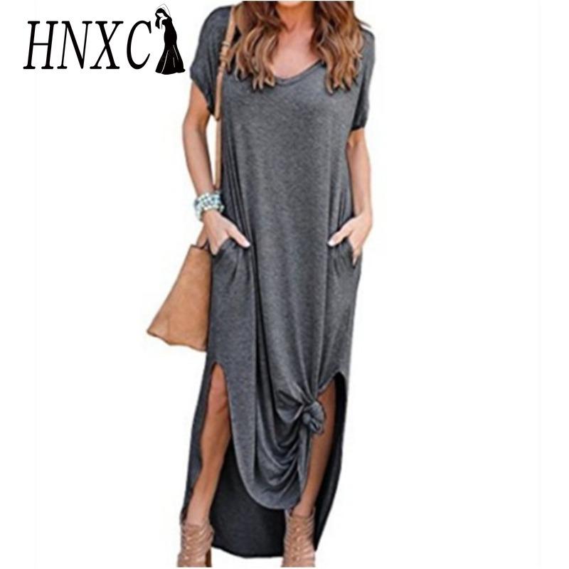 

HNXC Сексуальное женское платье размера плюс 5XL, летнее однотонное повседневное платье макси с коротким рукавом для женщин, длинное платье, женские платья XXXXXL темно серый