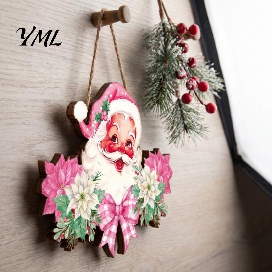 Wooden Door Decorations Christmas Hanging Sign, 2D Santa Snowman Welcome Plaque, Xmas Wall Fireplace Ornament, Holiday Decor for Front Porch,