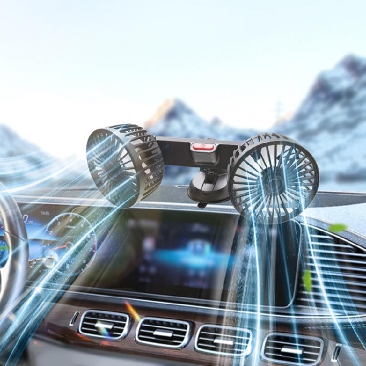 Vehicle Mounted USB Fan Car Dual Head Rotation Cooler Fan Suction Cup Cooler Fan