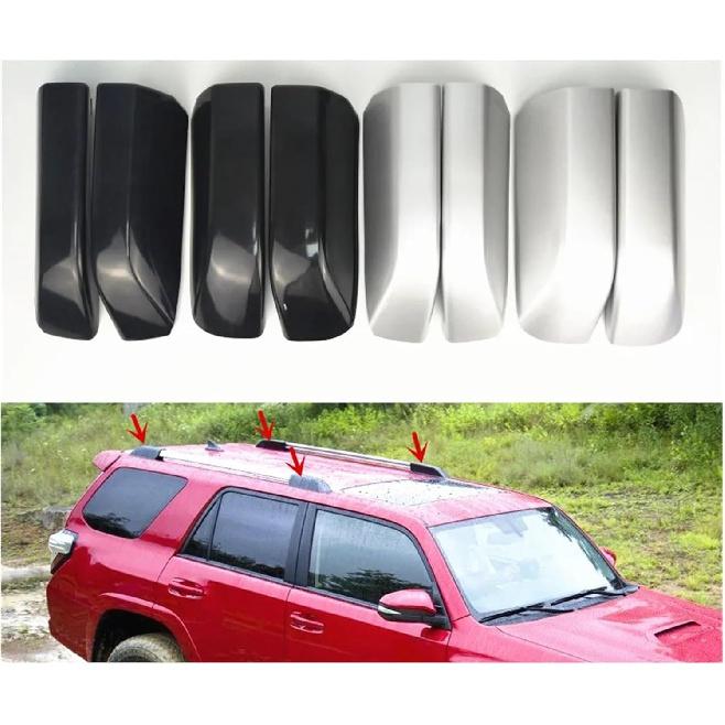 4PCS Fit for Toyota 4Runner N280 2010-2018 Silver & Black Roof Rack Luggage Rack Bar Rail End Replacement Cover Shell Trim Cap(A)