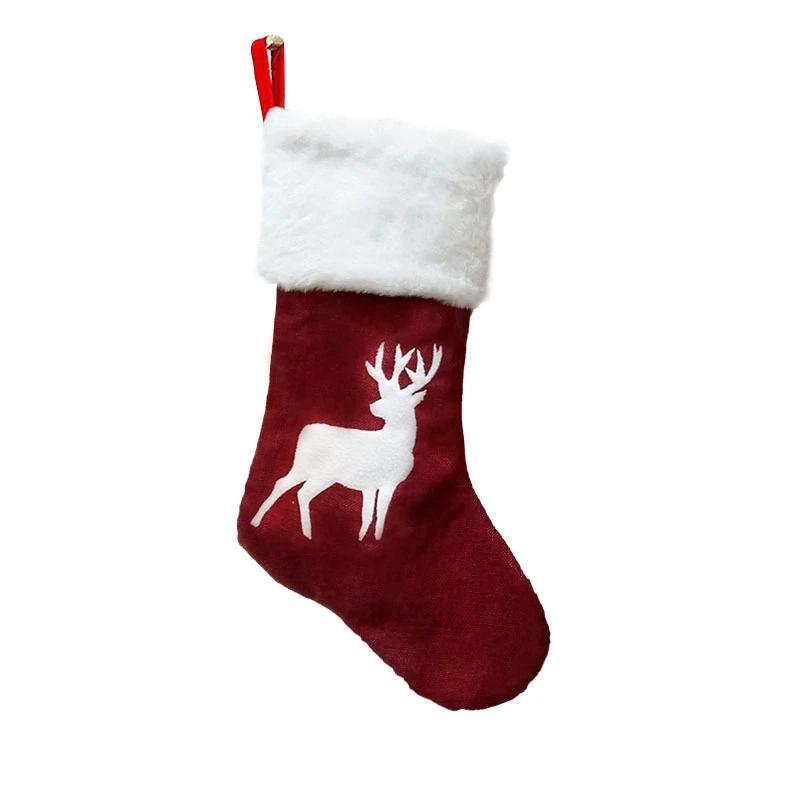 Cute Christmas Stockings Socks Fireplace Hanging Stockings Plush Personalized Home Party Decoration with Snowman Santa Elk Bear