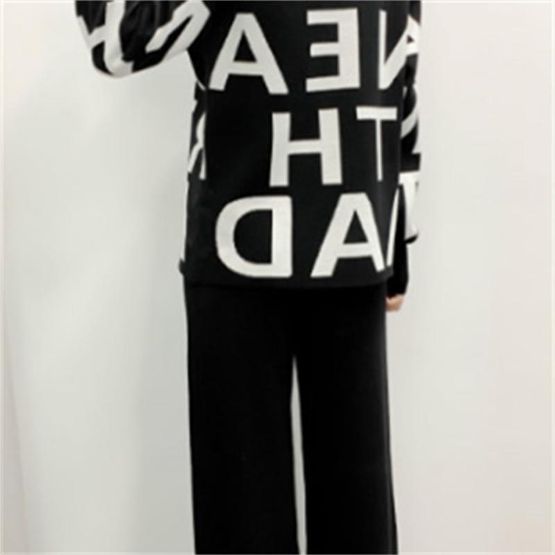 Knitted Suit Women'S Autumn And Winter Casual Fashion Temperament Scarf Sweater Wide Leg Pants Three Piece Set