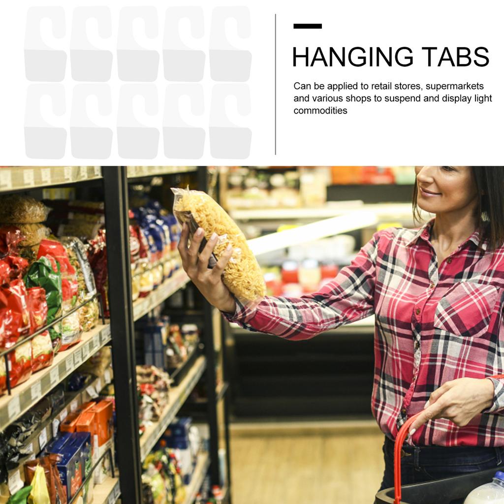 100Pcs Clear Adhesive Hanging Tabs Self Stick Hooks for Retail Store Display Hanging Tags Clear Plastic Hooks for Wall Folder