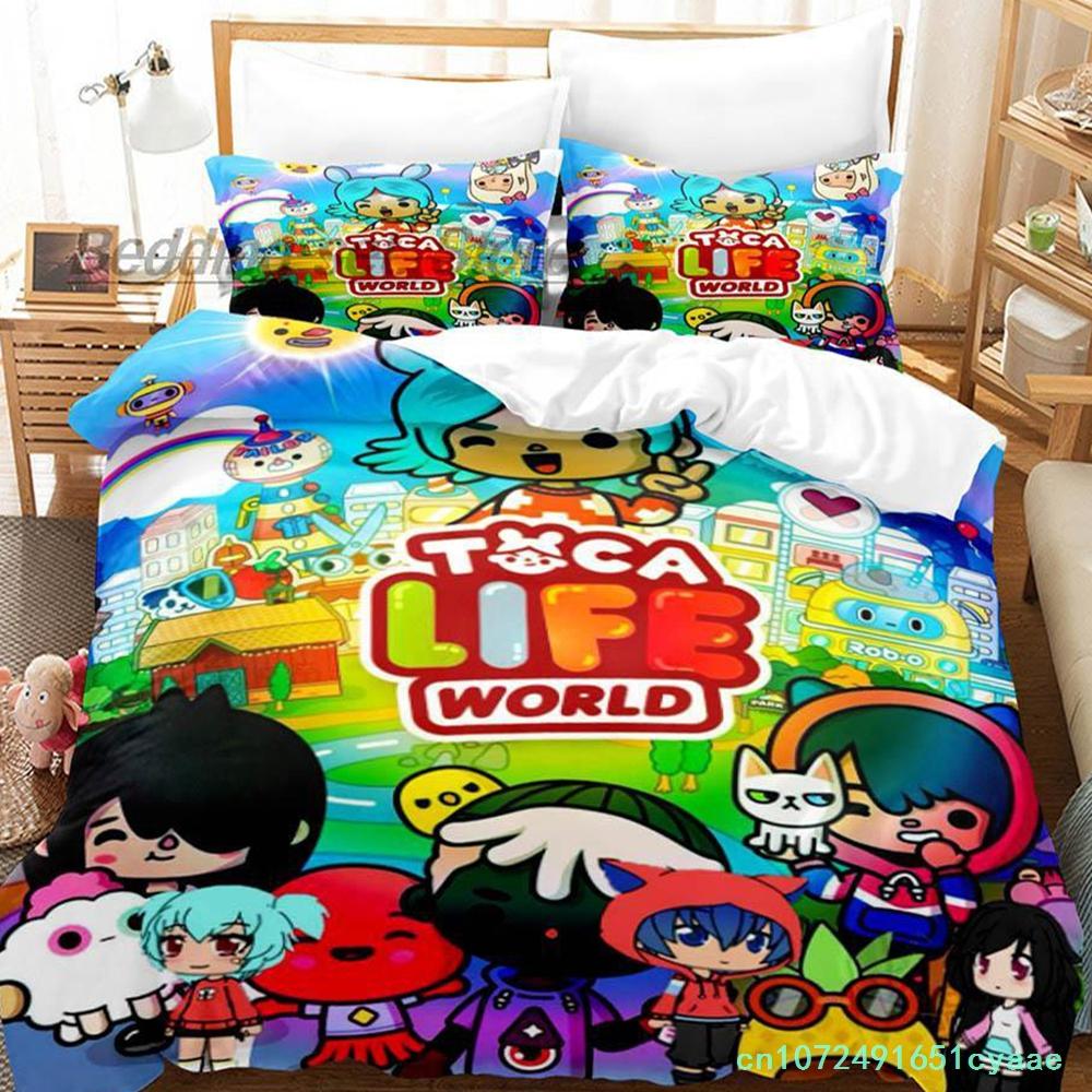 Toca Life Bettwäsche-Set Einzelbett Twin Full Queen King Size Bettwäsche-Set Aldult Kinderzimmer Bettbezug-Sets 3D-Druck Kawaii Anime