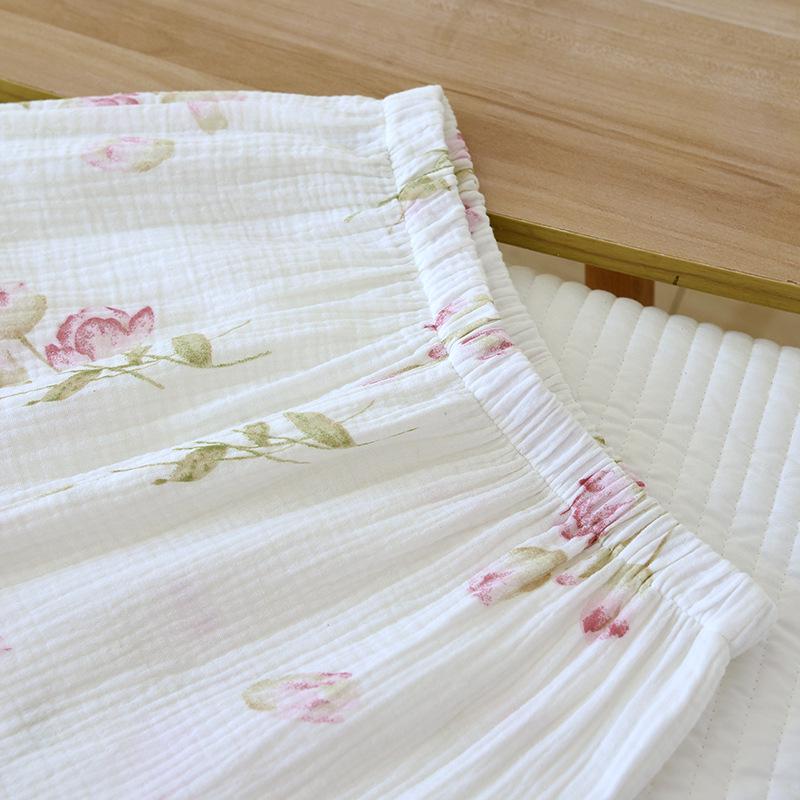 Dámská pastorální pyžamová souprava - Dlouhý rukáv, dvouvrstvý krep, čistá bavlněná gázovina na jaro, léto, podzim.