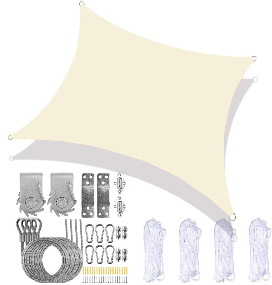 

Waterproof Sun Shade Sail Canopy with 60Pc Hardware Fixing Kits Rectangular UV Block Patio Awning Sunshade Shelter Garden Gazebo 200x300CM