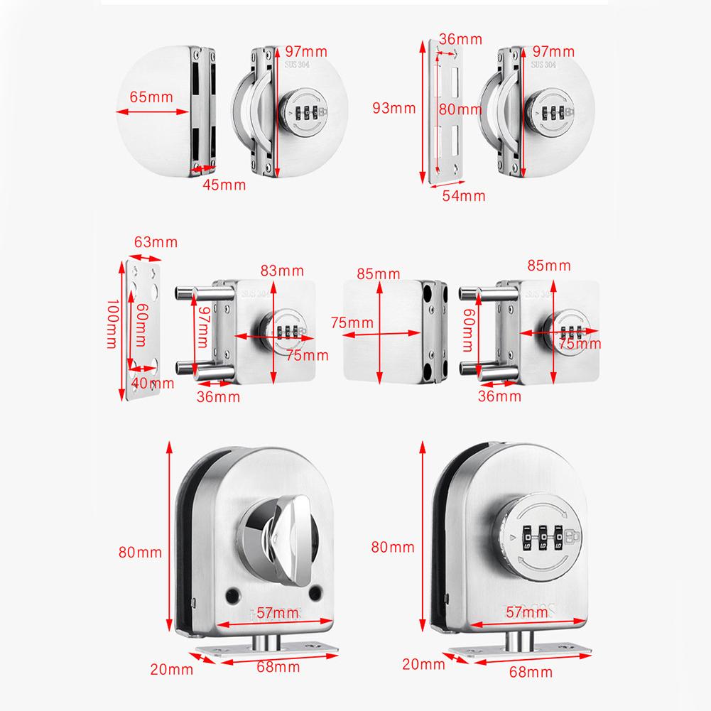 1pc Frameless Glass Door Lock No Drill Installation For Bathroom Double Swing Doors Outdoor Glass Door Use