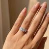 925 Sterling Copper Eternity Princess Square Cubic Zirconia Crystal Rings Women's Wedding Engagement Luxury Classic Lady Zircon