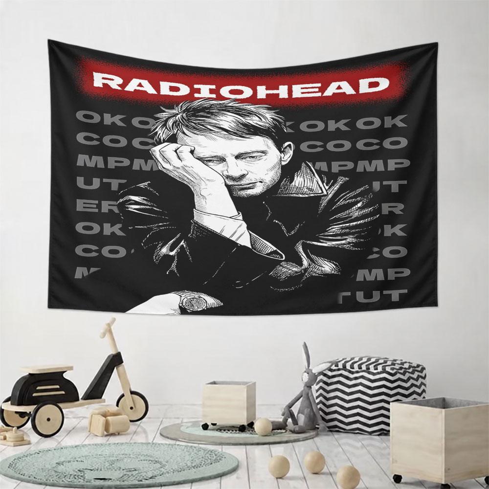 Radiohead Artwork in Black and Red Pattern Wall Hanging Tapestry Decorative Tapestry Home Decor for Bedroom and Living Room