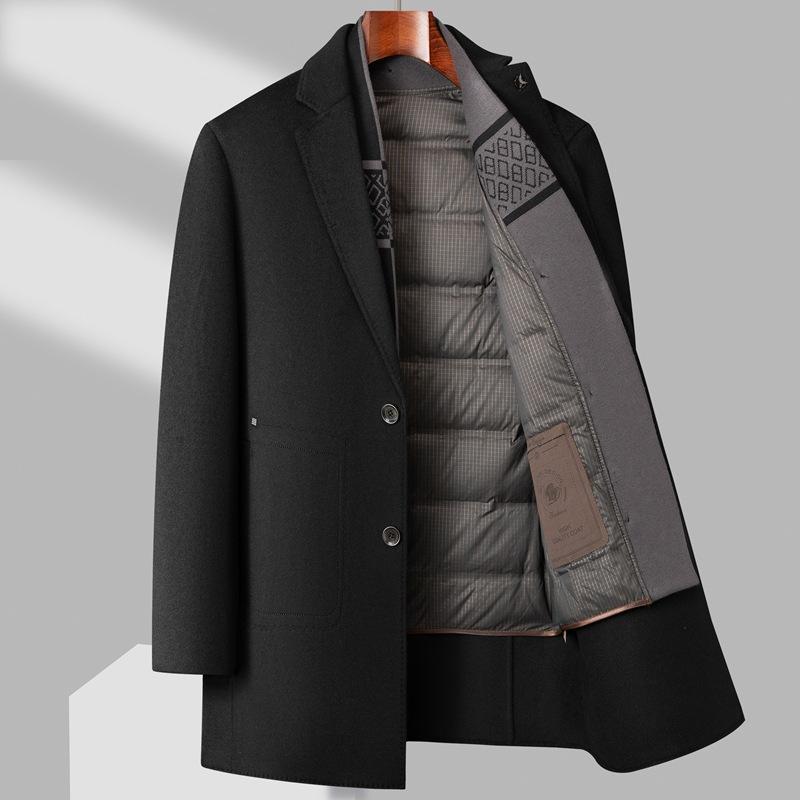 

Осенне-зимнее новое мужское двухстороннее шерстяное пальто средней и длинной длины с утолщенным пухом и подкладкой из шерсти Пальто 195 чёрный