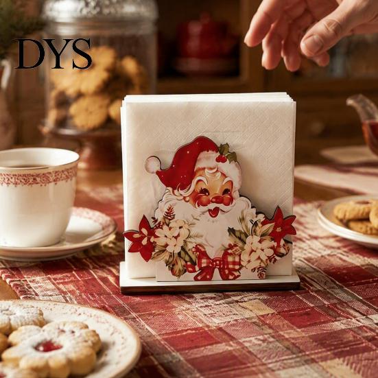 Christmas Party Table Decor Napkin Holder, Wooden Tissue Dispenser, Cute Santa Claus Xmas Standard Size Holder Tree Freestanding Cocktail for