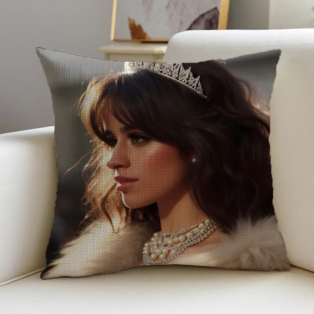 C-Camila Cabello Cushion Cover Cushion Cover Pillowcase, Anti-Mite Invisible Zipper, Linen Sofa Cushion