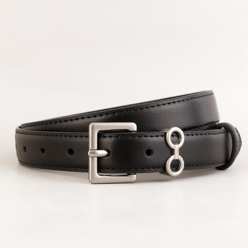 Classic Leather Womens Belt With Pin Buckle For Casual Denim Styling чёрный