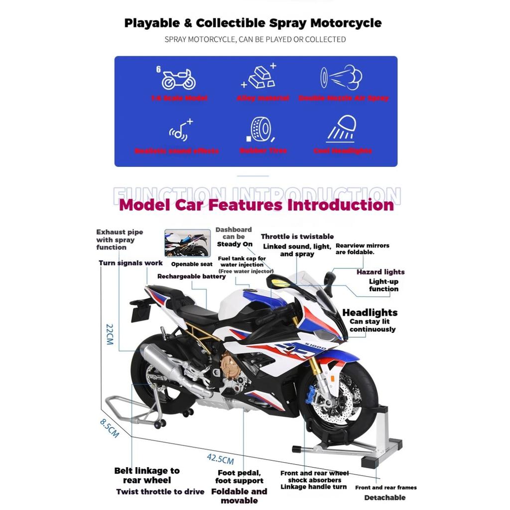 Spray 1/6 BMW S1000RR Alloy Metal Diecast Motorcycle Car Models Toys Home Decoration Collectibles Children's Toy Birthday Gifts