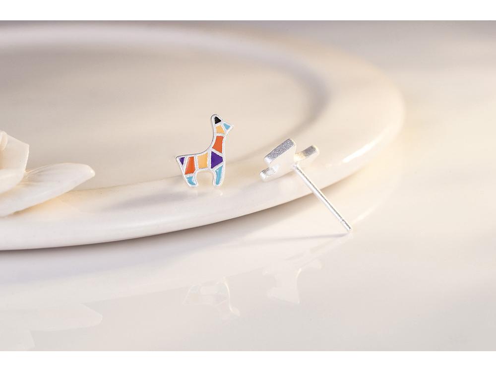 Higu S925 Silver Frosted Colorful Giraffe Stud Earrings - Cute Christmas Gift