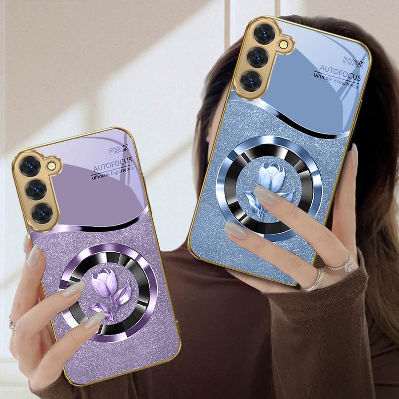 Exquisite flowers For Samsung Galaxy S20 FE S21 S22 Ultra S23 Plus S24 Ultra 25Ultra S21+ S9+ 22Plus Golden glass phone case